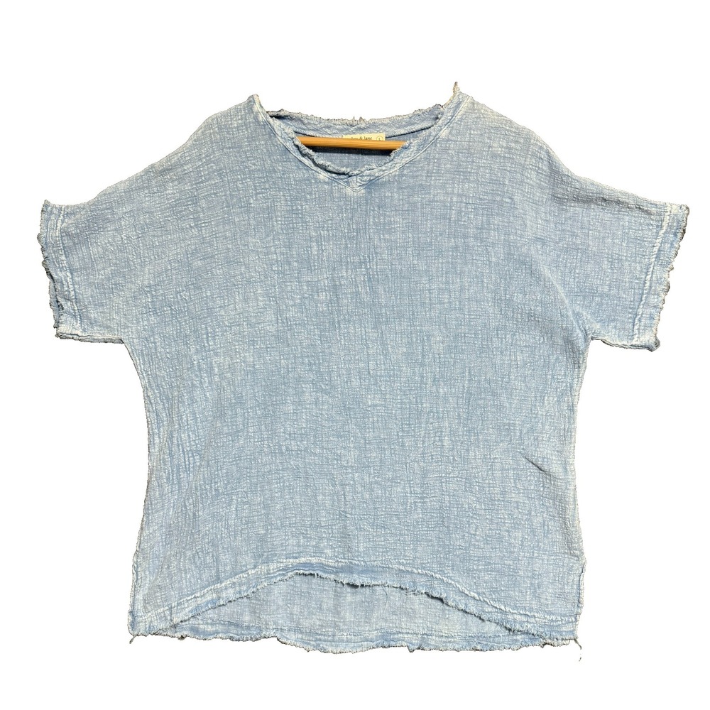 Light Blue Washed Short Sleeve Womens Top